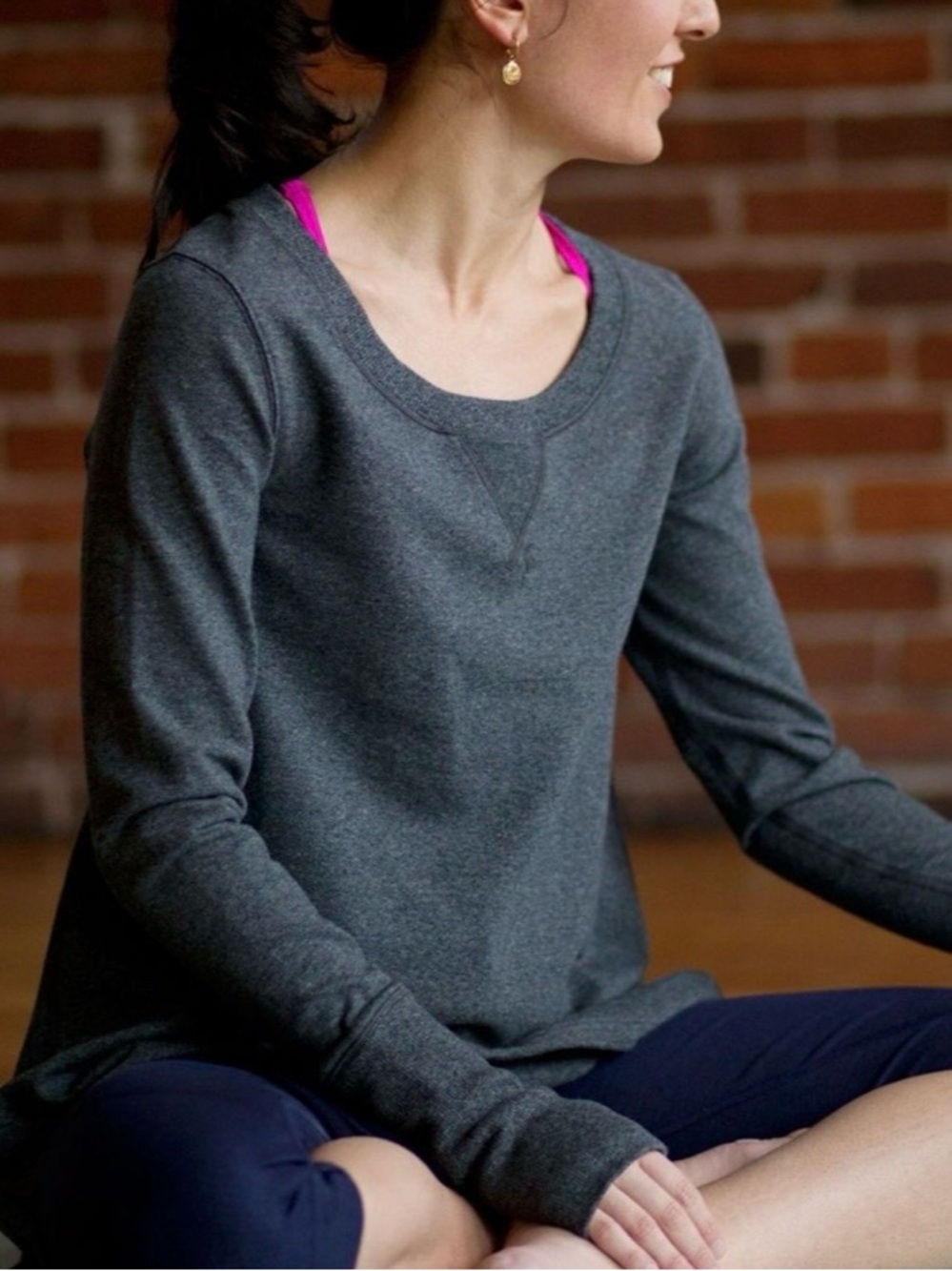 Lululemon Tea Lounge Pullover Heathered Charcoal Grey XS Thumbholes